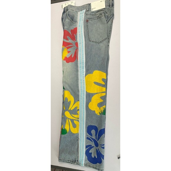 BDG Urban Outfitters Skater Baggy Wide Leg Jeans Painted Floral Size 27 NWT $119 - Picture 5 of 8